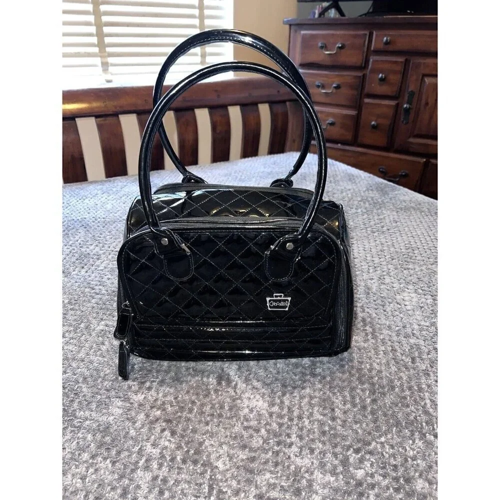 CABOODLES Black Patent Leather Carry On Makeup Bag Top Handles